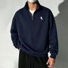 Herren-Kapuzenpullover mit halbem Reißverschluss, Einfacher und stilvoller Kapuzenpullover mit Aufdruck und Stehkragen, Lässiger Kapuzenpullover mit langem Ärmel aus Fleece und Stehkragen (Unisex)