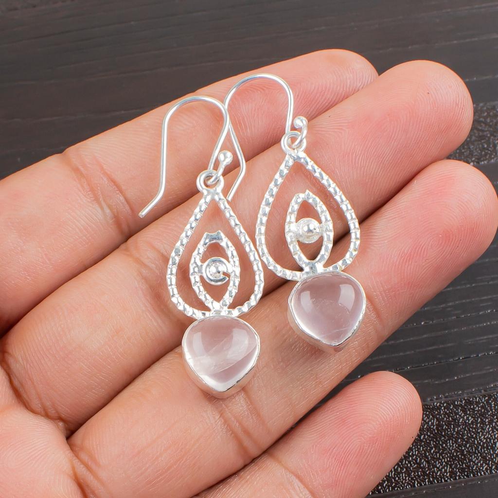 Rare Rose Quartz Gemstone 925 Sterling Silver Jewelry Drop/Dangle Earrings 2.00" EE-32-22