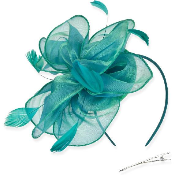 DRESHOW Fascinators Hat Tea Party Headwear Ribbons Feathers on a Headband and a Clip for Women