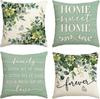 Eucalyptus Leaves Throw Pillow Covers, 18 X 18 Inch Seasonal Spring Summer Motto Green Cushion Case For Sofa Couch Set Of 4