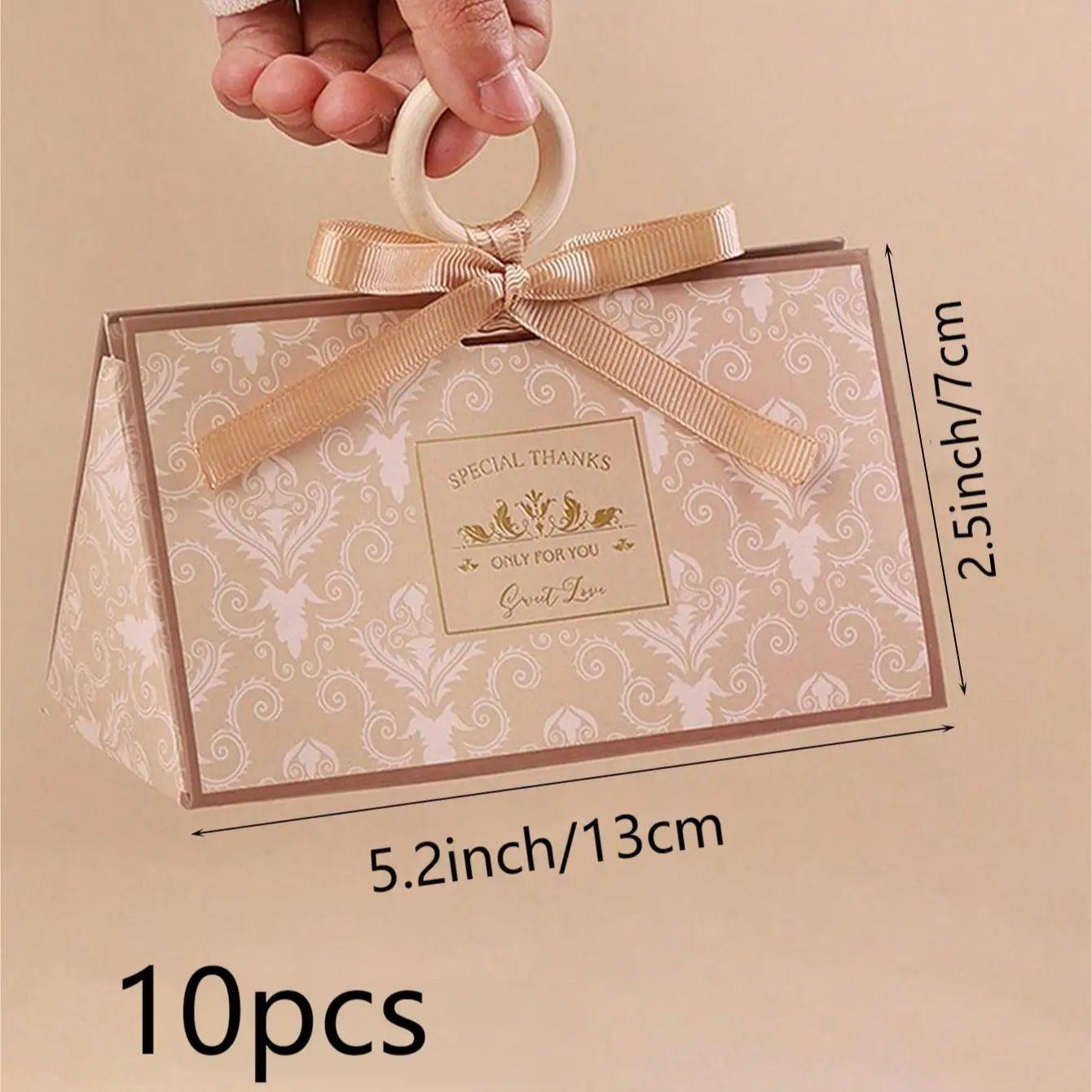 

10 шт., коробка конфет для свадебного подарка в стиле ретро, ​​подарочная коробка для праздничной вечеринки, плюс деревянный круг 13X7CM