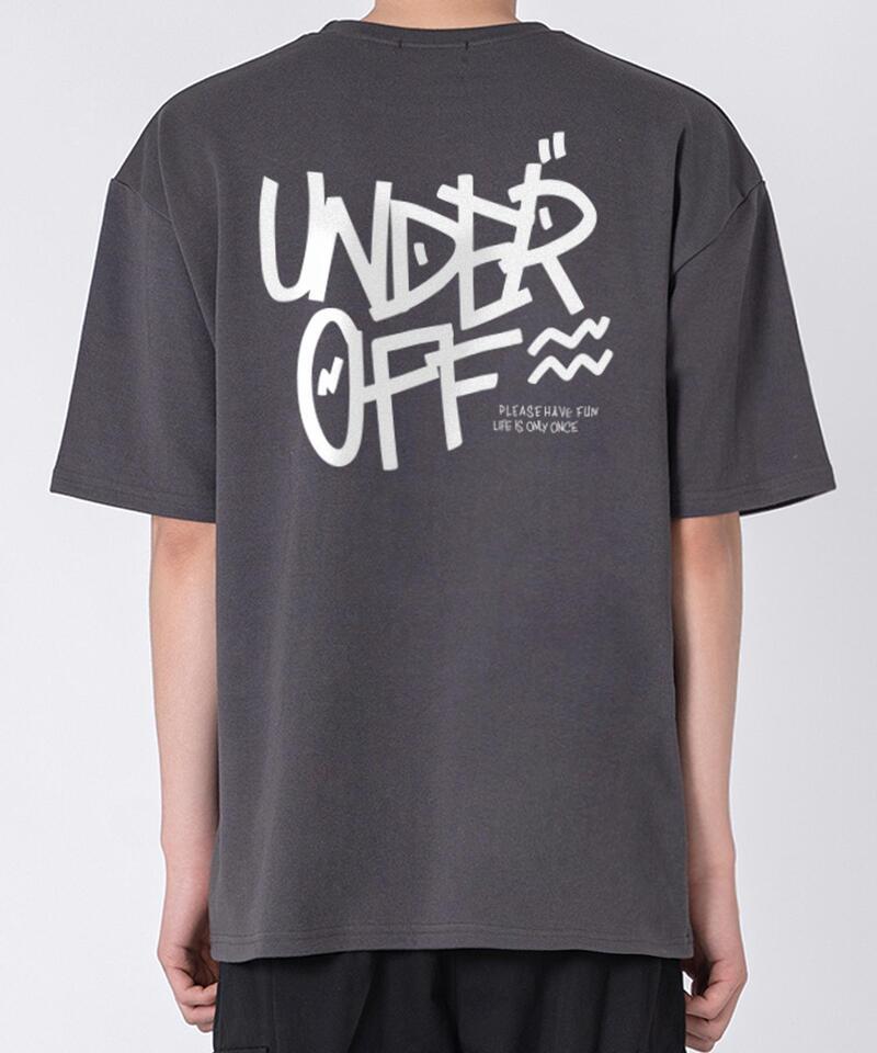 UNDEROFF Oversized Rundhals Graffiti Rückenlogo Kurzarm T-Shirt Weiß Grün