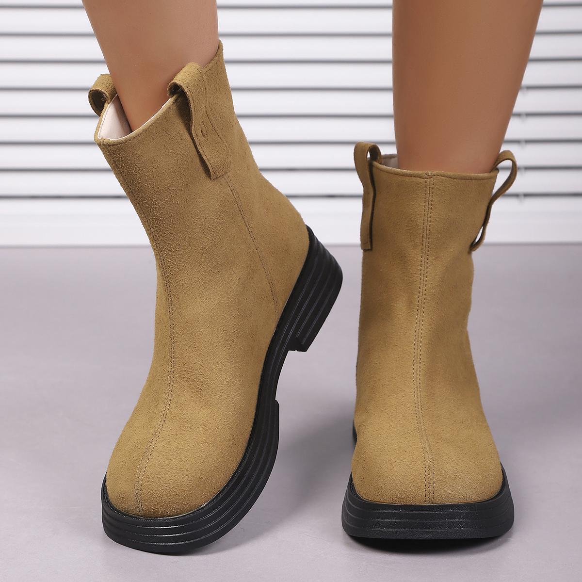 

Men Women Winter Casual Boots Comfortable Fashionable New Casual Sexy Solid Color Round Head Zipper Midsole Thick Soled Motorcycle 36