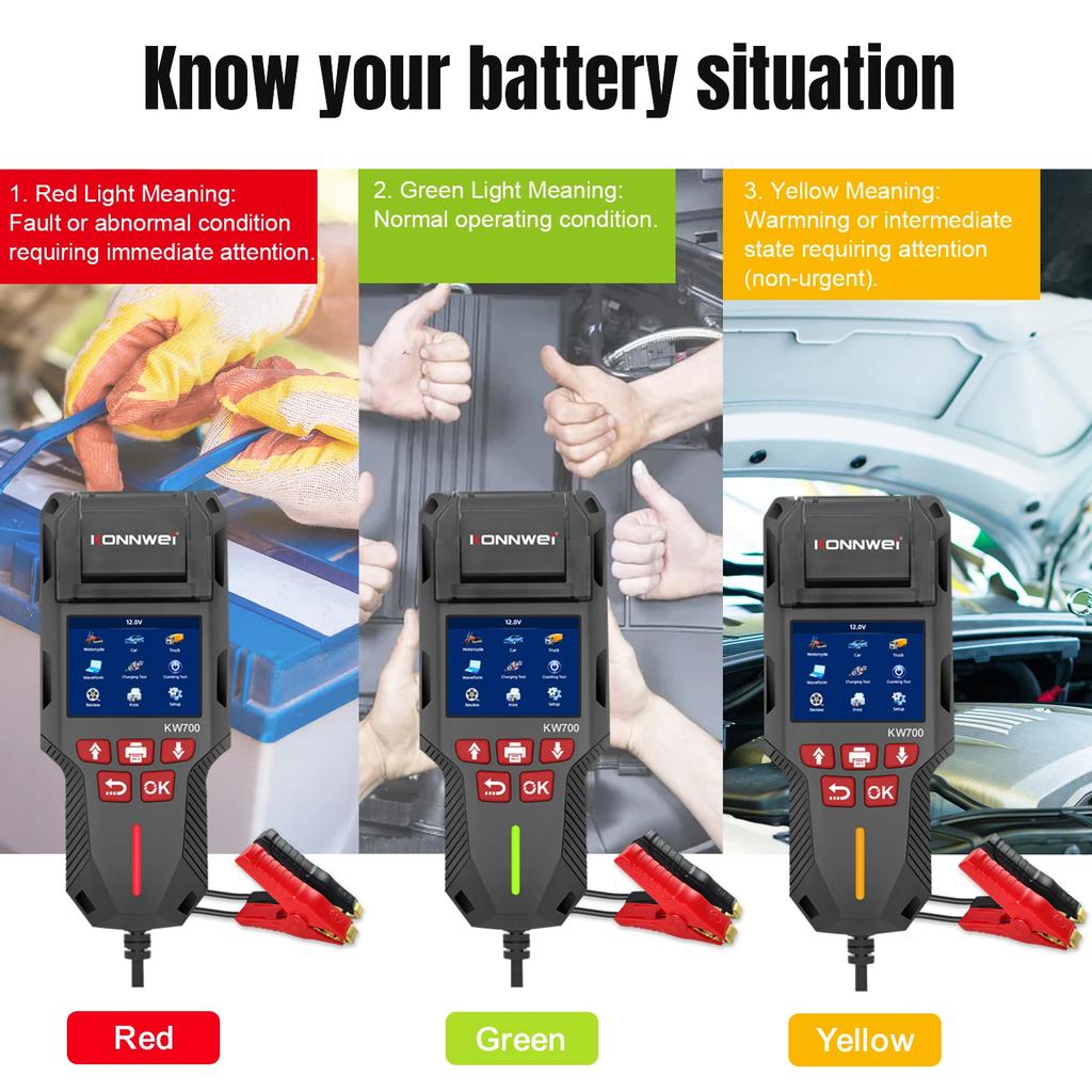 KONNWEI KW700 12V 24V Car & Truck Battery Tester with Print function Battery Analyzer Cranking Test Charging Test 10-2000CCA