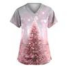 Women's Fashion V-Neck Short-Sleeved Workwear With Pockets Christmas Print Top Caregiver Uniform