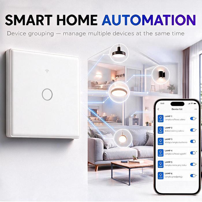 Qoltec Smart Touch 3-Channel Light Switch | Wi-Fi | Timer | Tuya | Smart Life | Tempered Glass | Black