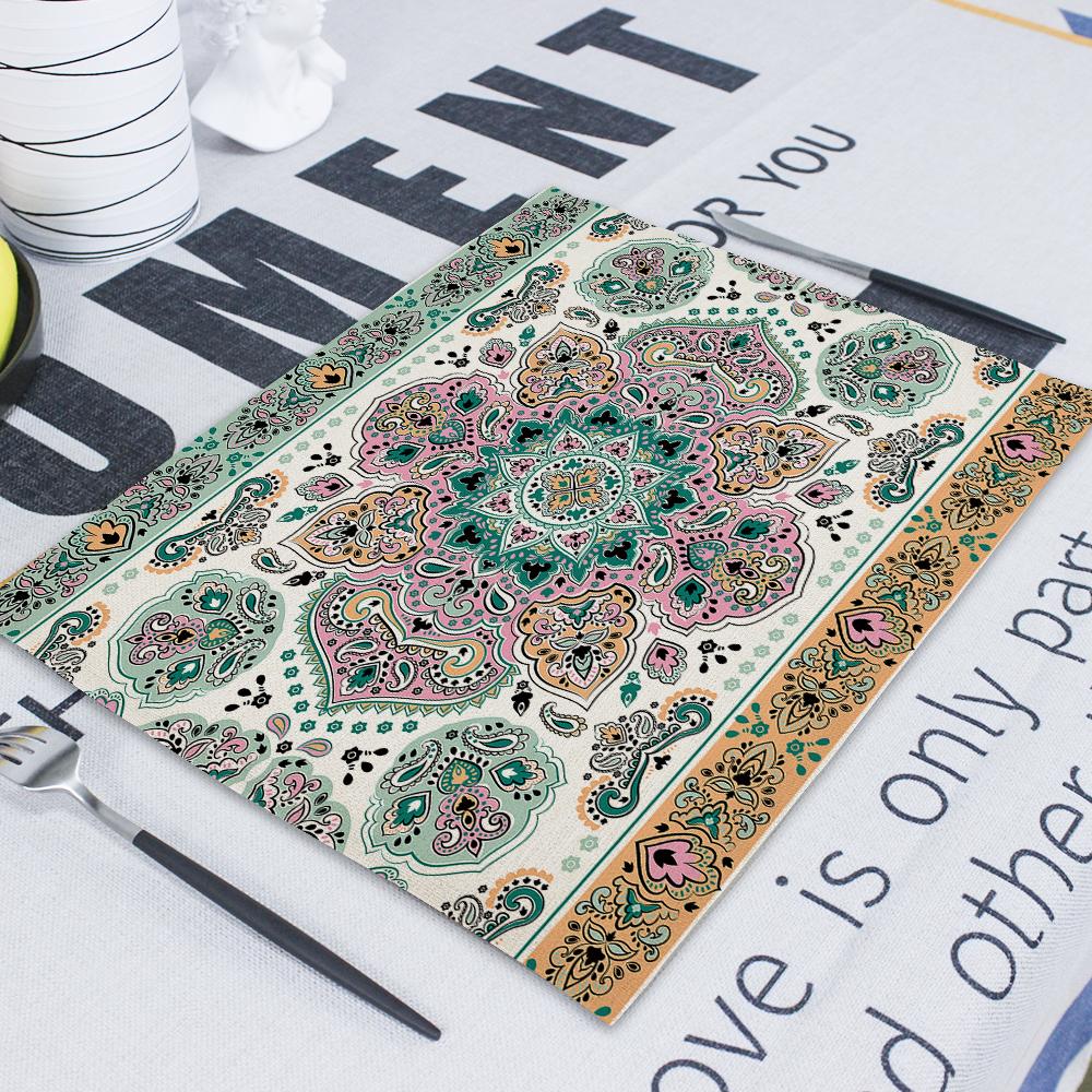Bohemian Abstract Geometric Pattern Placemats Decorative Dining Upscale Tea Towel Placemat Table Napkin Individual Tablecloth 4PCS