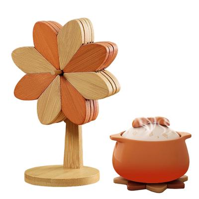 5 Stück/Set Untersetzer aus Holz mit Ständer Windradform Wechselbares Design Hitzebeständige Untersetzer Küchen-Esszimmer-Dekor