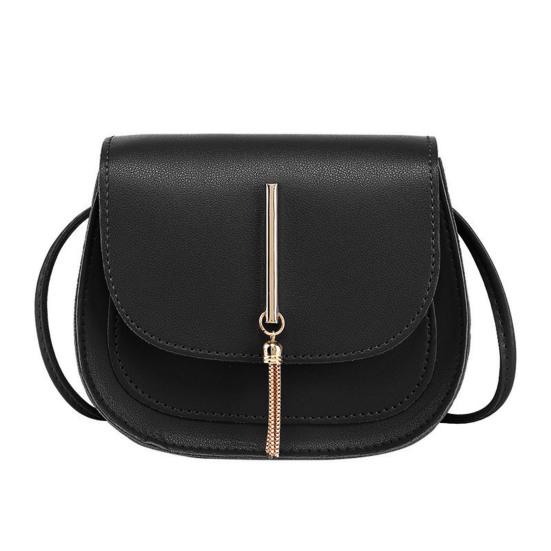 Women Single Shoulder Bag Metal Tassels Faux Leather Slim Strap Solid Color Portable Birthday Gift Rectangle Ladies Crossbody Mobile Phone Bag