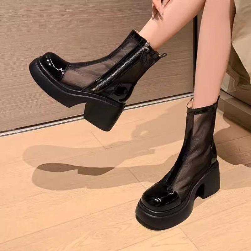 

Тонкие мартины на толстой подошве женские сетчатые маффины крутые ботинки новые летние полые на высоком каблуке на толстом каблуке короткие ботинки 35 чёрный