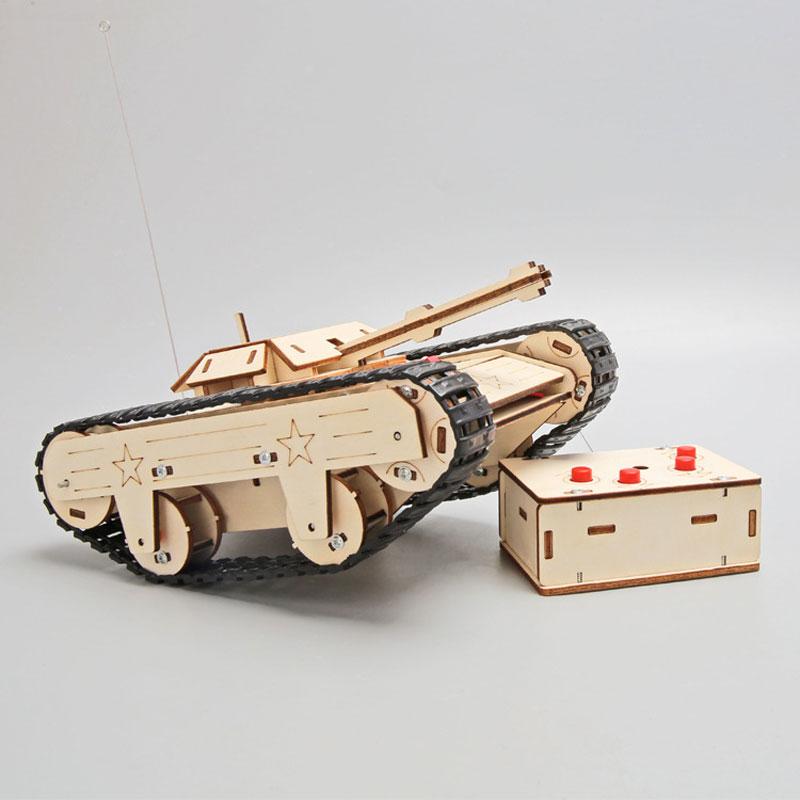 DIY Remote Control Tank Toys Wooden RC Tank Assembly 3D Puzzles Electric Motor Building Kids Educational Experimental Model Kits