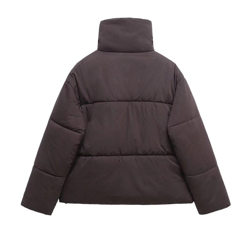 Womens Stand Collar Cotton Padded Coat Loose Fit Street Style Jacket Black Coffee