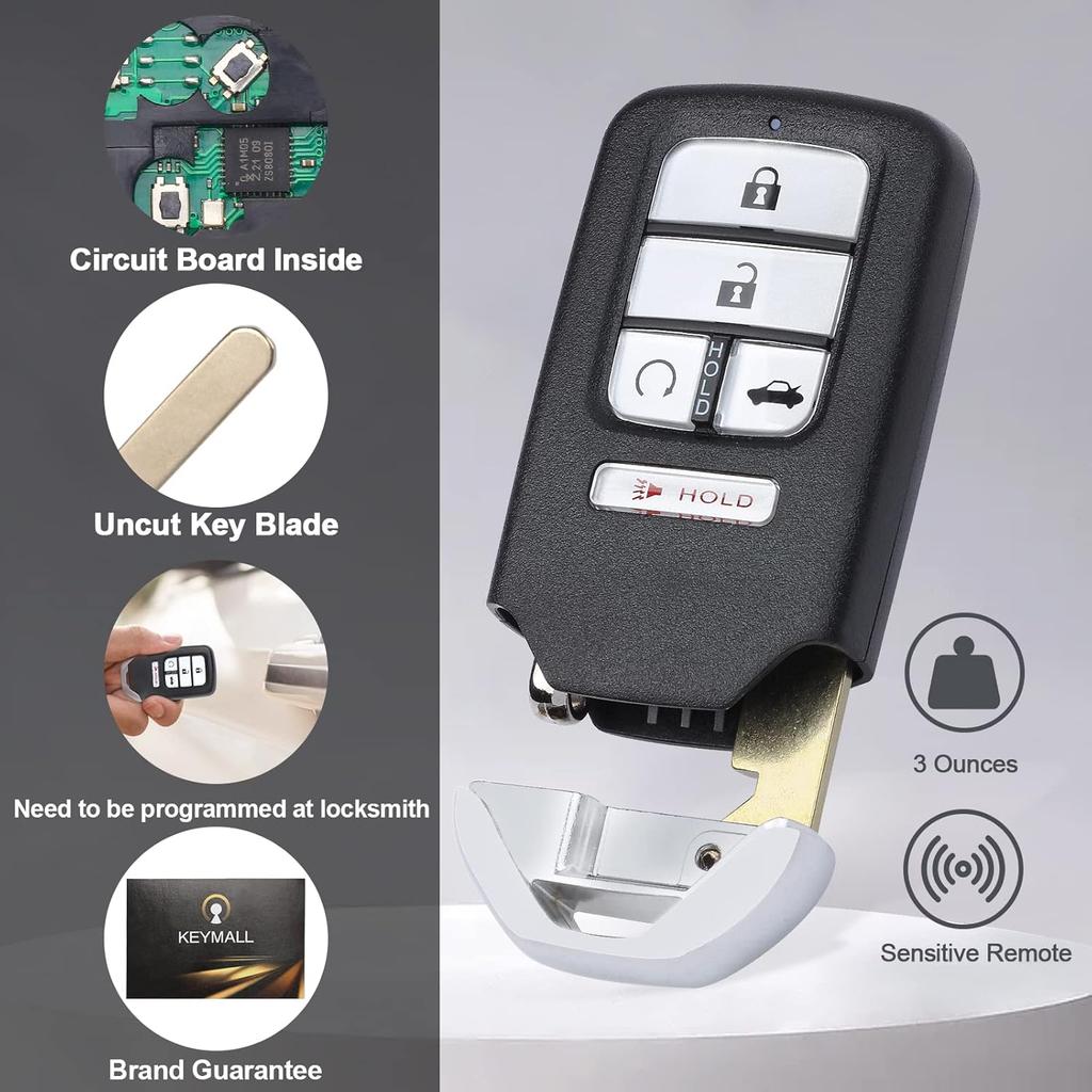 Smart Key Fob Keyless Entry Replacement Remote Key for Honda Accord 2018    (FCC ID:CWTWB1G0090 P/N:72147-TVA-A01) 5 Buttons