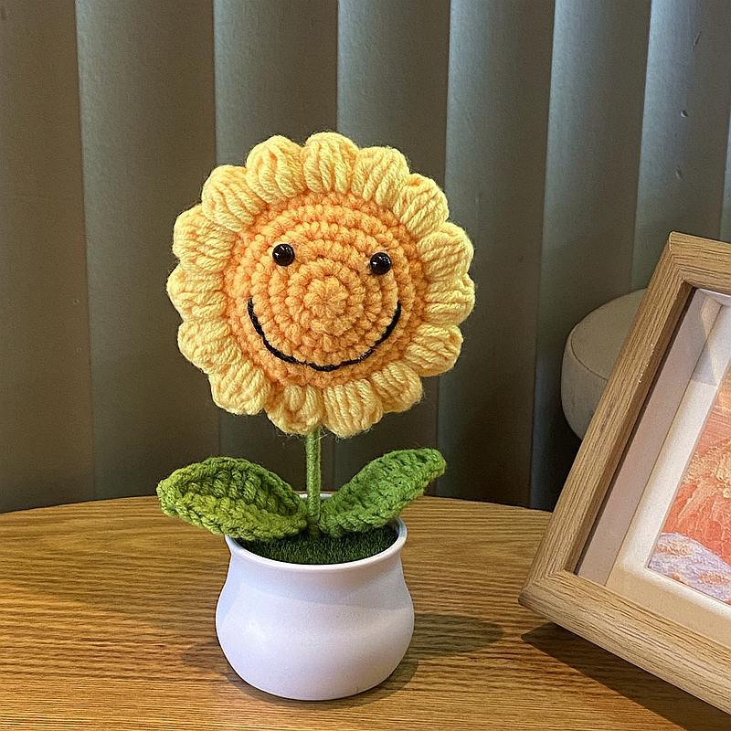 DIY Håndvevd Mini Potteblomst Rose Kontor Skrivebord Prydplanter Ulltråd Ferdig Produkt Hjemmedekorasjon