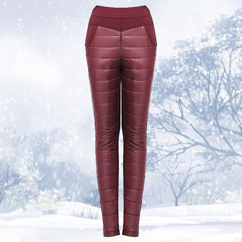 Women Winter Fashion Stitching Slim Warm Windproof Down Pants Trousers Thick