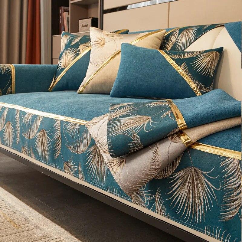 Chenille Jacquard Stoff Sofatrekk Skinnsofa Sliptrekk Sofatrekk i europeisk stil Custom Anti-skli 2/3/4 sete sofa håndkle