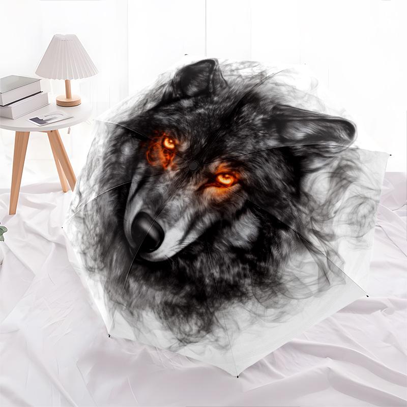 Rauchwolf-Muster, automatisch faltbarer Regenschirm, tragbares und faltbares Design, 8 Speichen, ein Weihnachts- oder Geburtstagsgeschenk.