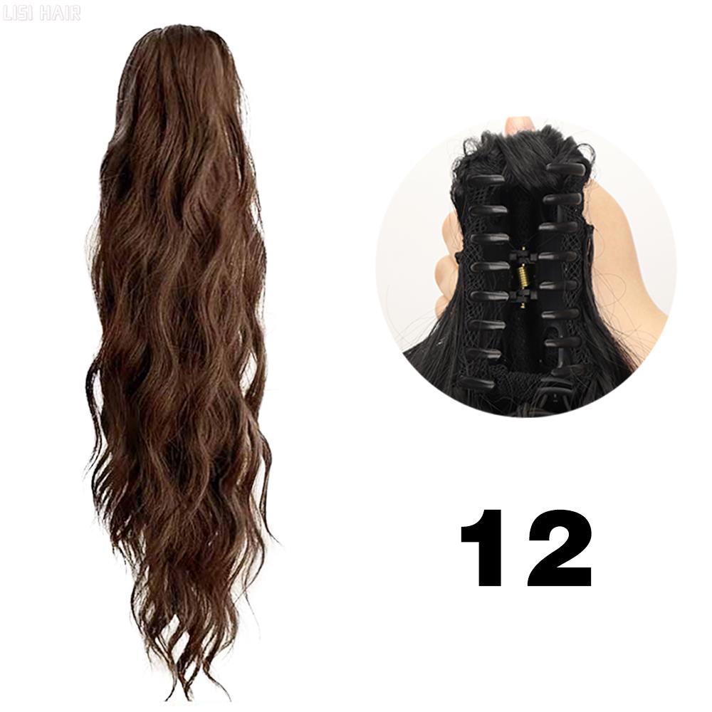 XINRAN Synthetic Long Wavy Ponytail Hair Extensions Claw Clip In Pony Tail Natural Black Wig For Women Cosplay Wear