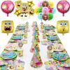 Cartoon SpongeBob Birthday Party Themed Disposable Tableware Balloon Set Party Hat Mask Napkin Horn Banner Backdrop Baby Shower