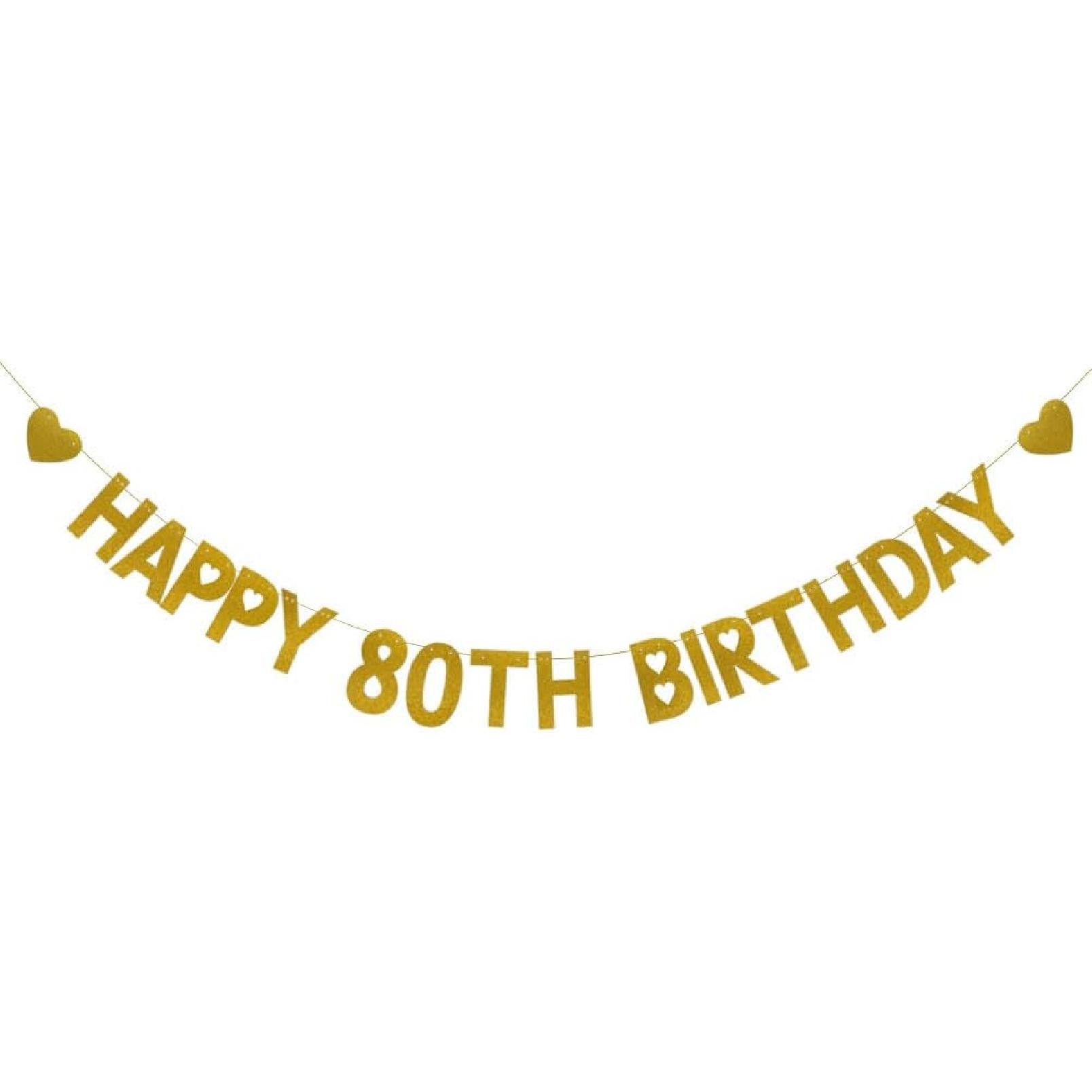 Configure HAPPY 80TH BIRTHDAY Banner, Pre-Strung, Gold Glitter Paper Garlands for 80th Birthday Party Decoratiopns Supplies, Letters
