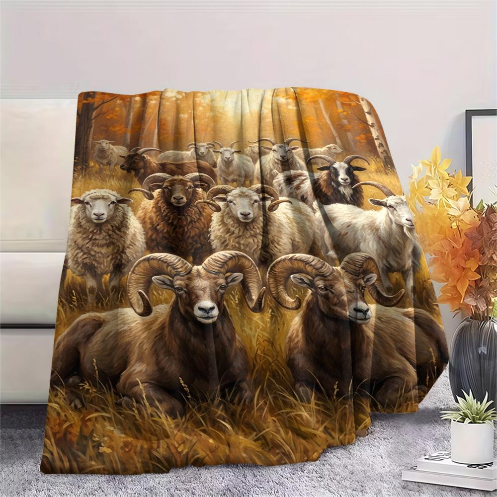 1PC Sheep Print FlAannel Blanket, High quality Comfortable for All Seasons, Home Decor, Warmth and Comfort