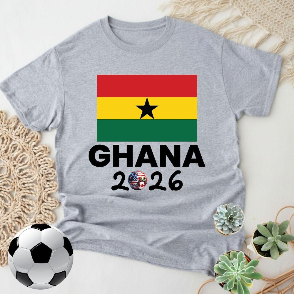 Ghana 2026 Flagge T-Shirt Patriotisches Unterstützer-T-Shirt Herren Damen Sommer Mode Rundhals Baumwoll-Oberteile Fußball Party Zubehör Kleidung