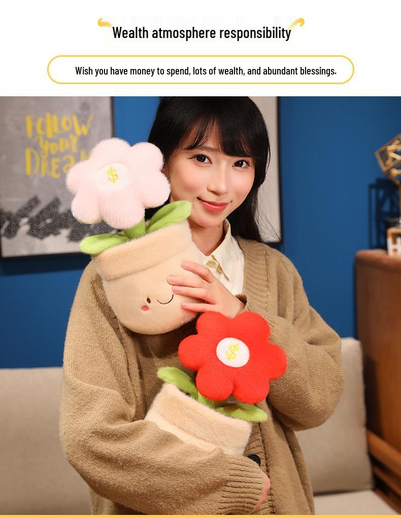Creative Money Tree Plush Doll with Red Flower - Cute Ornament Gift for Women
