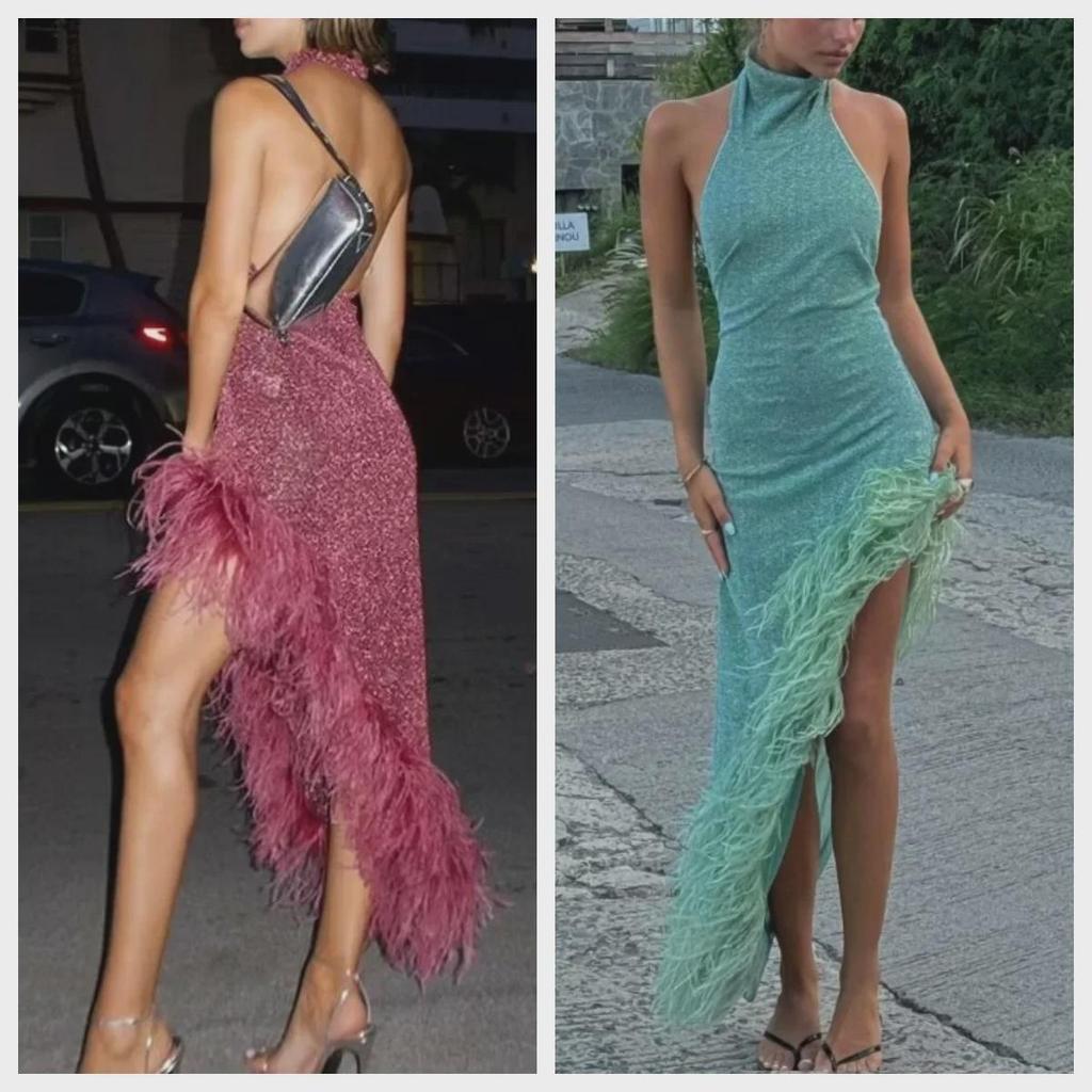 Elegant European & American Style Halter Neck Backless Slim Fit Dress