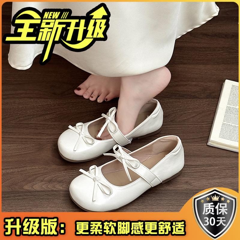 Retro design leather shoes bow flat shoes women's summer fashion shoes ballet