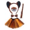 5 Pieces Kids Girls Tiger Costume Set Headband Tail Nose Bow Tie Tutu Skirt