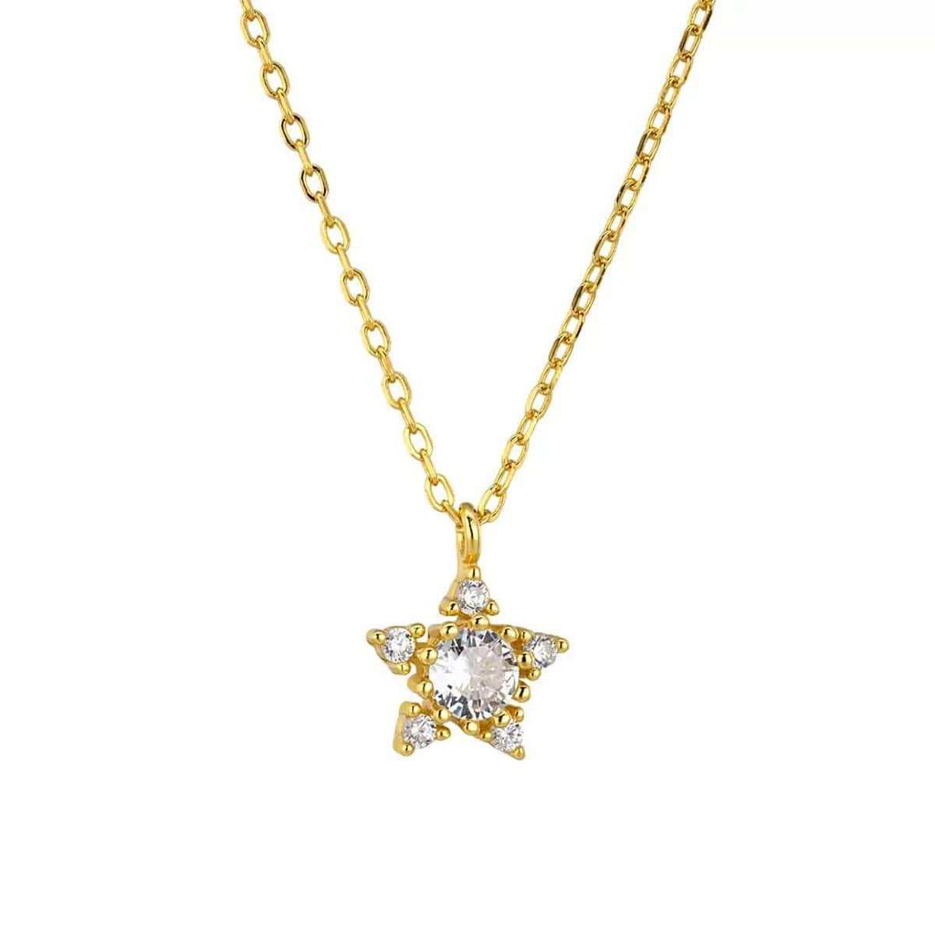 18K Goldplattierte S925 Sterling Silber Stern Anhänger Halskette für Damen - High-End Luxus Schlüsselbein Kette Design