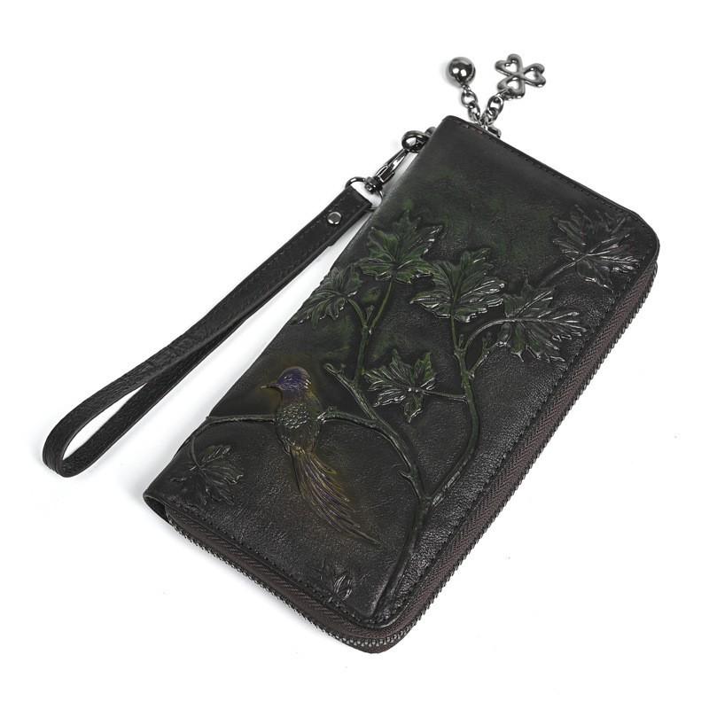 

Этнический Стиль Ретро Тисненый Полированный Цветной Клатч Мужчины Женщины. Длинный кошелек Большая емкость Сумка для мобильного телефона 19x10x2.5cm чёрный