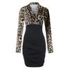 Fashion Leopard Pattern Splice Sexy Dress Elegant V-neck Long Sleeve Office Lady Dress Casual Slim Hip-wrap Dresses 29671