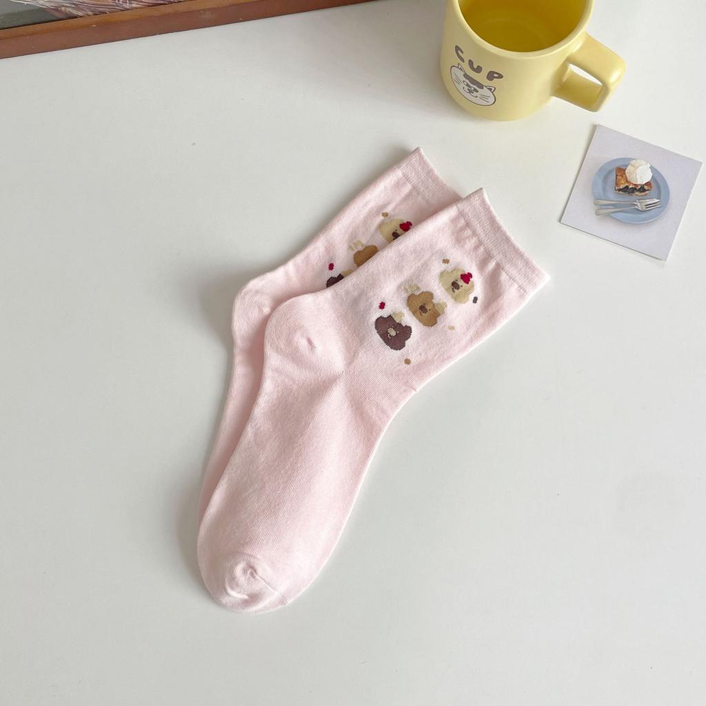 Cartoon Socks Mid-Tube Socks Trendy Spring And Autumn Cute Preppy Style Bow Puppy Striped Stockings