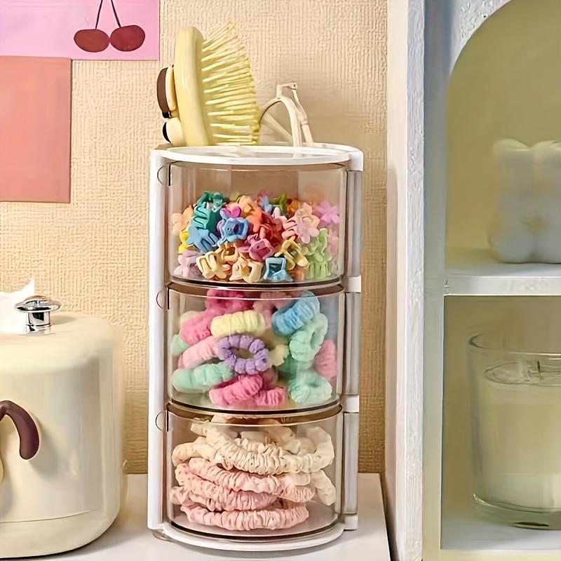 Rotating Multi-Layer Transparent Hair Accessory Organizer - With Multiple Compartments for Makeup, Brushes, and Beauty Tools