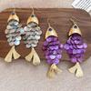 Exquisite Small Fish Dangle Earrings for Women Exaggerated Purple Shell Long Tassel Earrings Autumn Holiday Jewelry Accessories