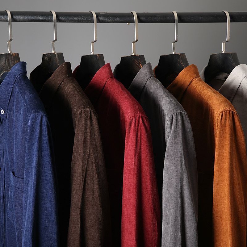 Export Tail Single Men's Cut Label Cattle Goods Pure Cotton Corduroy Shirt Long Sleeves Ins Handsome Export Original Single Men's Shirt