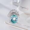 2022 New Trendy Necklaces For Women copper Color Zircon Feathers Oval Aquamarine Stone Pendant Engagement Fine Neck Accessories