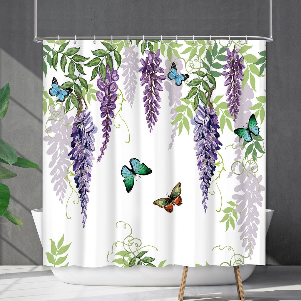 Shower Curtain Waterproof And Mildew-Proof Digital Printing Plants, Flowers And Plants, New Bathroom Shower Cloth, Partition Curtain Free Of Punching