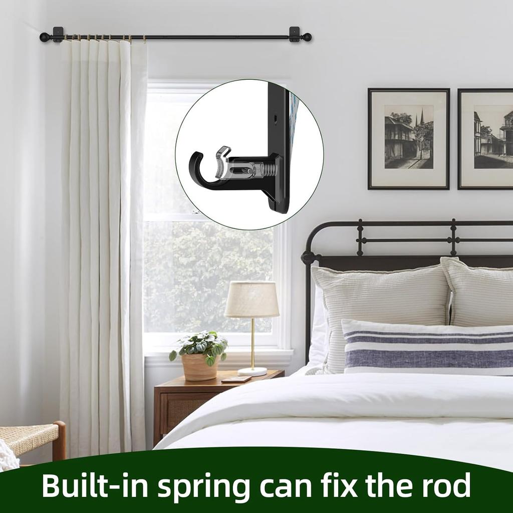 Curtain Rods No Drilling for Windows 48 to 84-90, 5/8 Inch Black Renter Friendly Adjustable Curtain Rod with 3M Adhesive Brackets