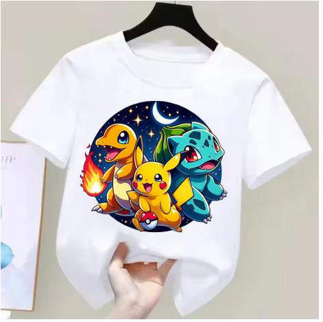 Anime Pokémon Jungen Mädchen T-Shirt Baumwolle Retro Unisex Baumwoll-T-Shirt für Damen Oberteile Lässig Locker Kurzarm Paar Y2k