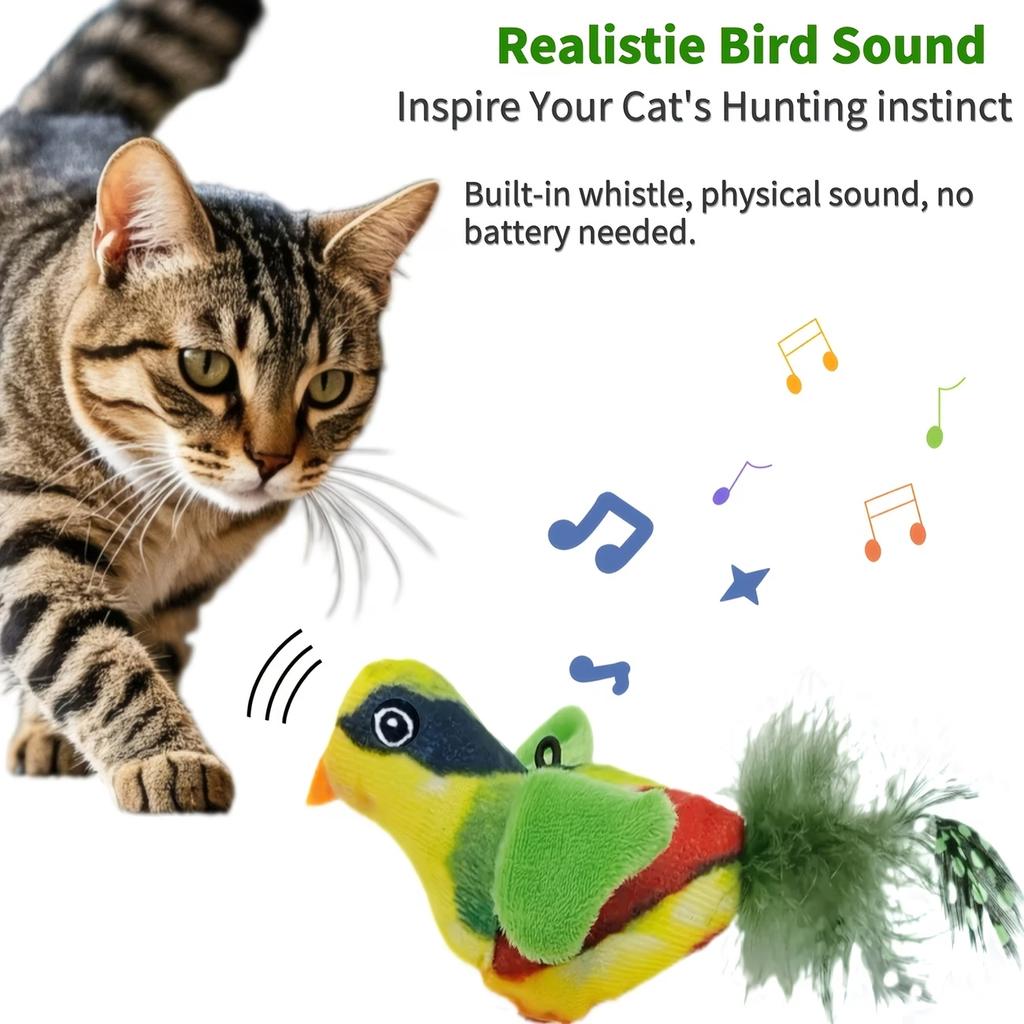 Self-Playing Cat Toy: Automatic Hanging Bird With Catnip & Chirping Sound, Mental Stimulation Teaser For Kittens Exercise