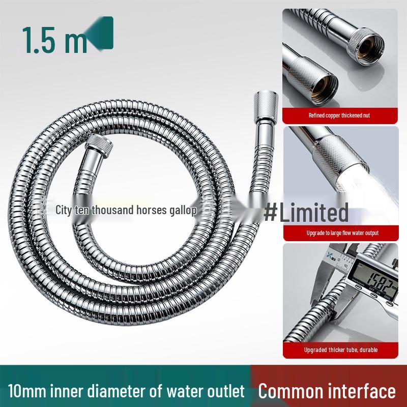 Universal Stainless Steel Shower Head with Soft Hose and Sprinkler Connector for Bathing.