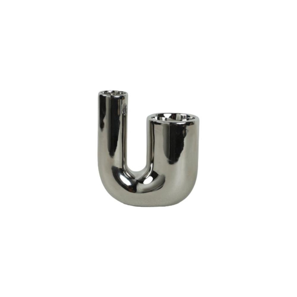 Modern U-shaped Ceramic Candle Holder Romantic Electroplating Silver Candle Stand Light Luxury Candlestick Holder Office