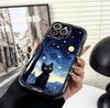 Starry Night Black Cat Pattern Phone Case for Samsung S25 S24 S23 S22 S21 S20 FE Ultra Plus 5G Silicone Cover