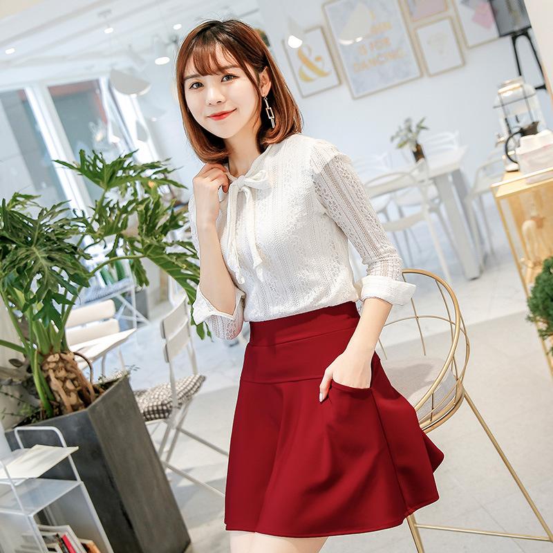 Women High Waist A‑Line Mini Skirt With Pockets Anti‑Chafing High Stretch Solid Color Swing Short Skirt For Spring Summer
