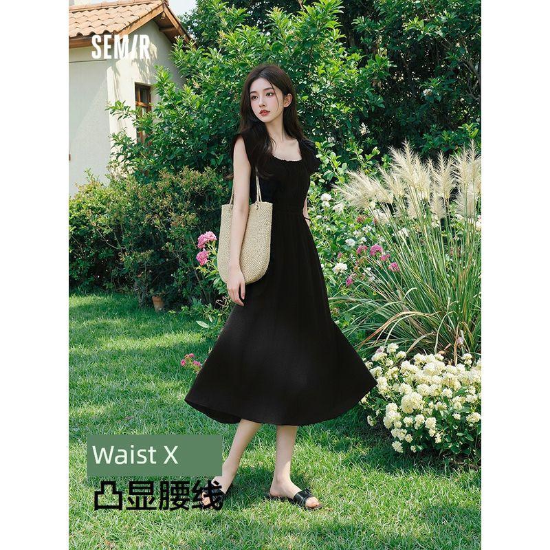 

Платье Senma Женское С вырезами, облегающее талию, Скрытый дизайн, Лето 2025, Новинка, С маленькими рукавами-крылышками, С открытыми плечами, Миди-платье, Маленькое, Сексуальное Army Green 50380 155/80A/S