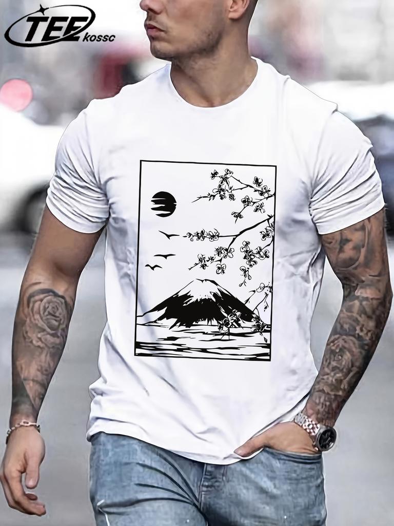 Cherry Blossoms In Mount Fuji Tee Shirts ONeck Loose Short Sleeve Trendy Cotton Sportswear Unisex Comfortable Summer TShirt