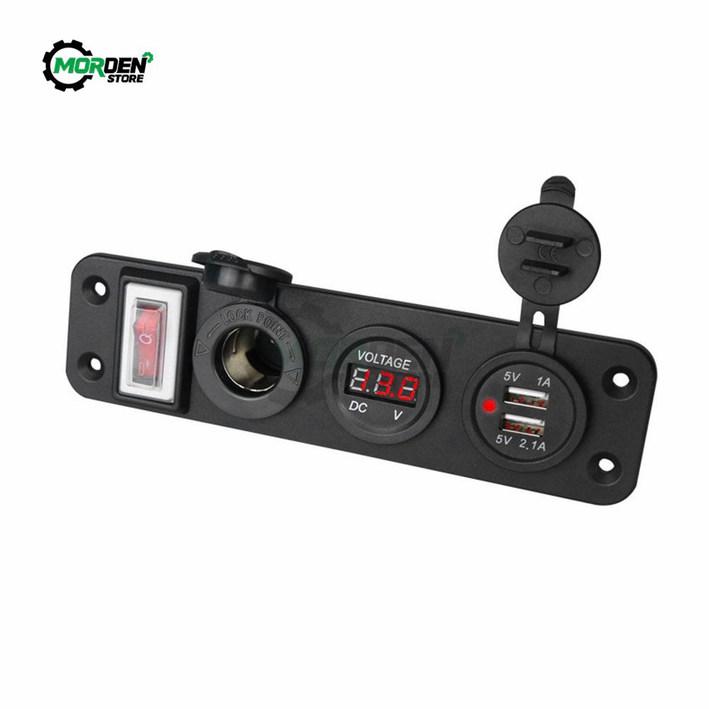 DC11V-11V Dual USB Charger Socket Power LED Voltmeter Cigarette Lighter Socket ON Off Button Switch for Car Tool Accessories