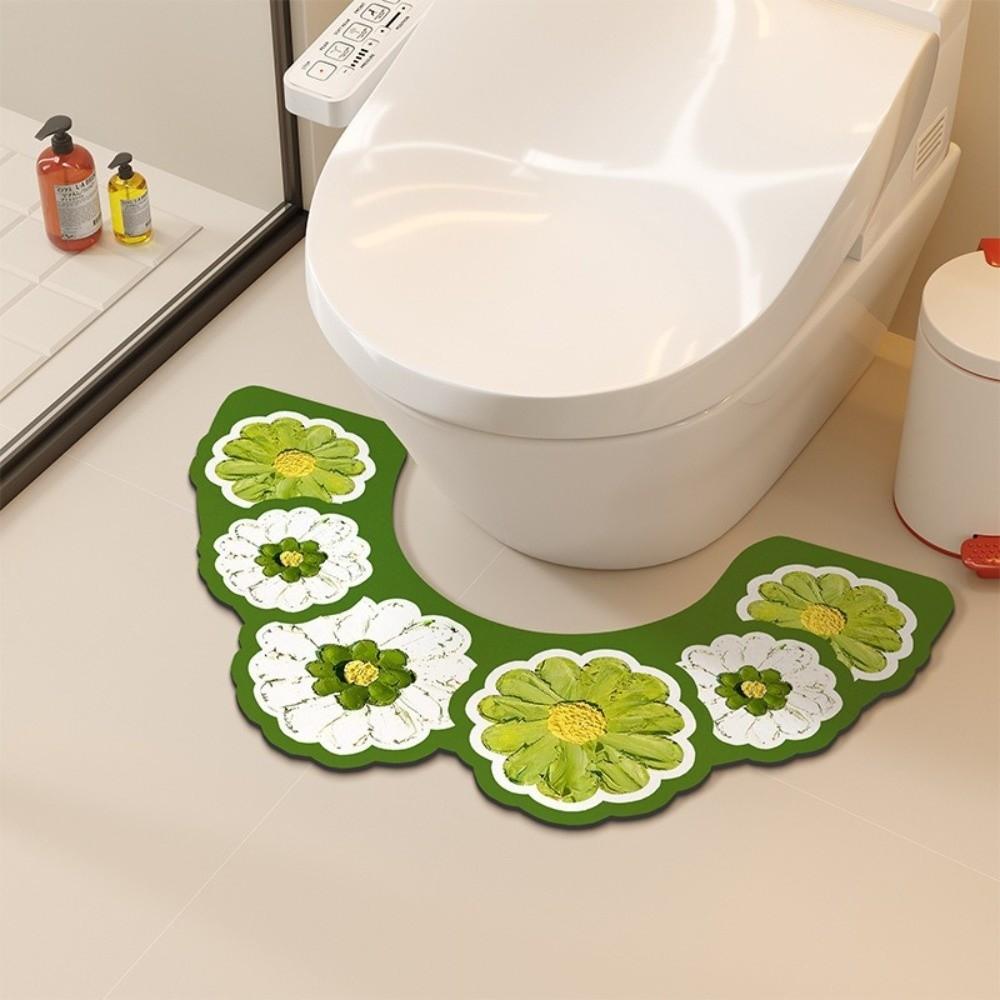 Oil Painting Style U-shaped Toilet Mat Floral Pattern Anti Slip Floor Mat For Bathroom